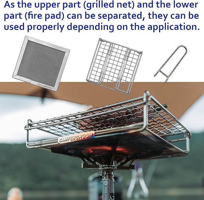 CAMPINGMOON Camping Toaster for Gas Stove Top Fire Grill Grid 304 Stainless Steel Bread Toasters Cooking Grill With Anti Scalding Mesh Fork Medium Size US-1615