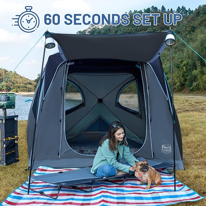 TIMBER RIDGE Instant Pop-Up Weather Resistant Camping Hub Tent, Easy 60 Second Set-Up, Portable 4 Person Tents for Outdoor, Camping, Picnicking, Blue