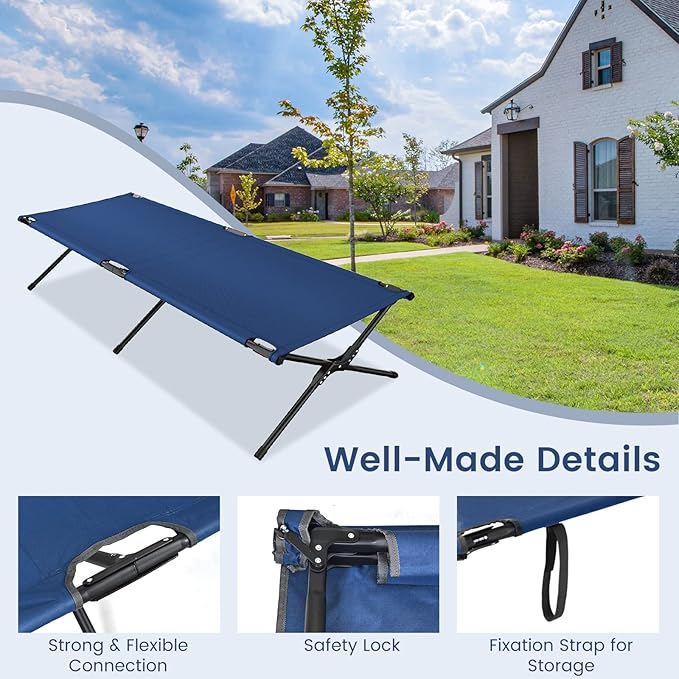Goplus Folding Camping Cot with Carrying Bag, Portable Lightweight Outdoor Sleeping Bed for Adults Kids, 300LBS Weight Capacity, Heavy-Duty Camping Bed for Traveling