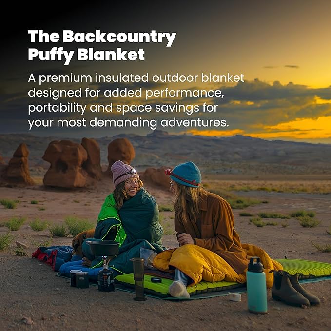 Rumpl Backcountry Puffy Blanket - Packing Comfort Into Uncomfortable Places, 100% Recycled Polyester Insulation, Lightweight, Packable, Water Resistant, 52" x 75", Deepwater