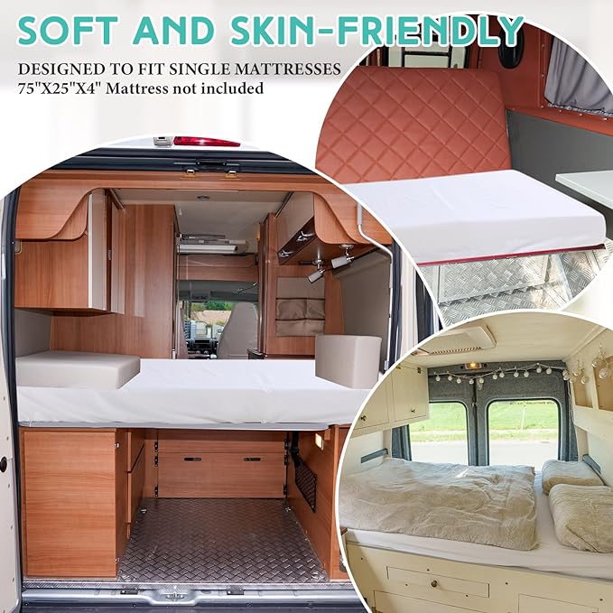 Breling Fitted Sheet (Sheet Only) Compatible with Milliard Trifold Mattress Folding Mattress Fitted Microfiber Bedclothes for Camp Bunk Rvs Bed(White,2 Pcs,Full,4'')