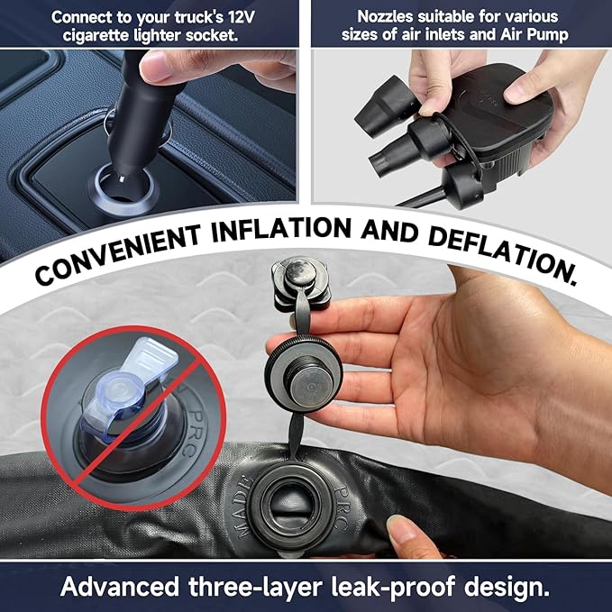 Umbrauto Air Mattress for 5.5-6.5 ft Short Bed Full-Size Trucks, Pickup Truck Airbed with Corded Pump – Ideal for Fall Camping & Outdoor Travel