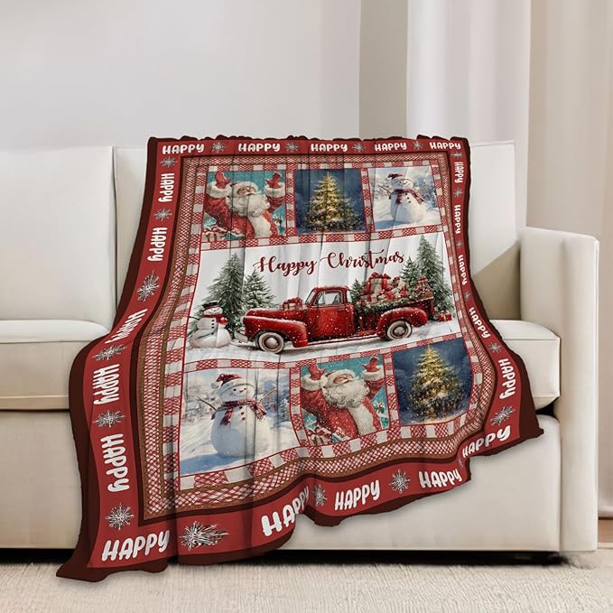 Christmas Santa Claus Blanket Christmas Pleasant Car Tree Throw Blankets Gifts for Girls Boys Kids Soft Cozy Fleece Plush for Couch Sofa Bed 50"x40"