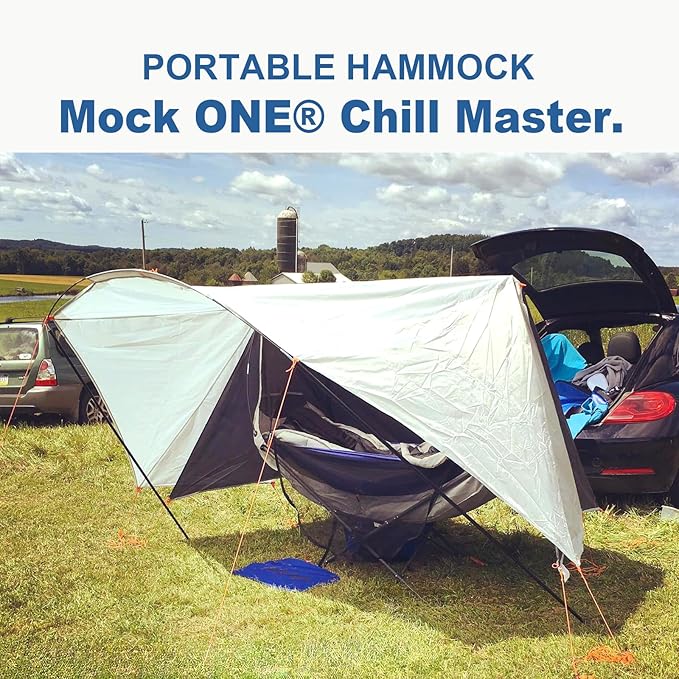 Portable Hammock with Stand, World's Best Mock ONE® Hammock Samsara Set, Compact Folding Framed Hammock with Bug Net and Tarp for Park, Backyard, Garden, Camping, Hiking, Mountaineering, Beaches- Blue