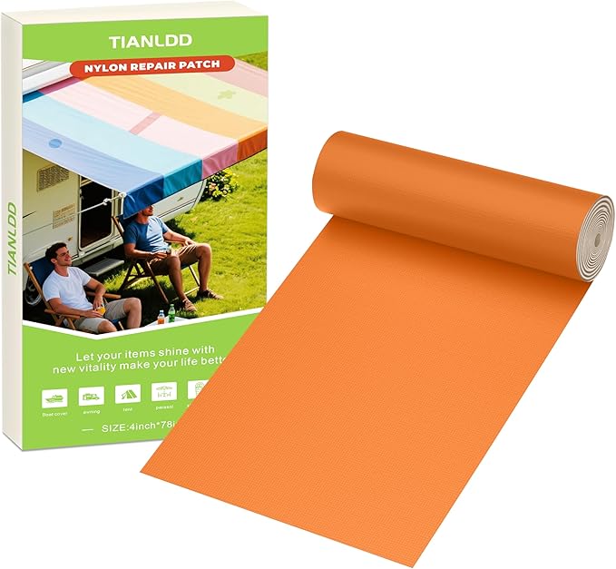 Awning Repair Tape,Tent Patch kit,Waterproof Repair Tape kit of RV Awning,Boat Covers,Canvas,Vinyl Fabric,Tarp,Sail-4x78in（Orange）