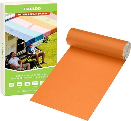 Awning Repair Tape,Tent Patch kit,Waterproof Repair Tape kit of RV Awning,Boat Covers,Canvas,Vinyl Fabric,Tarp,Sail-4x78in（Orange）