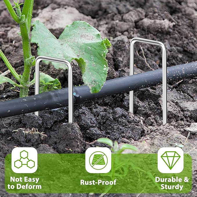 Landscape Staples 8 Inch, 12 Pack 8 Gauge Galvanized Garden Staples U-Shaped Landscape Stakes, Heavy Duty Ground Stakes for Outdoor Decorations, Weed Barrier Fabric, Irigation Tubing, Tent