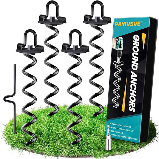 Ground Anchors Heavy Duty Spiral Screw in Trampoline Stakes, Swing Set Anchors Earth Anchor for Trampoline, Tents, Canopies, Swing Sets, Dog tie Out(4 Pack)