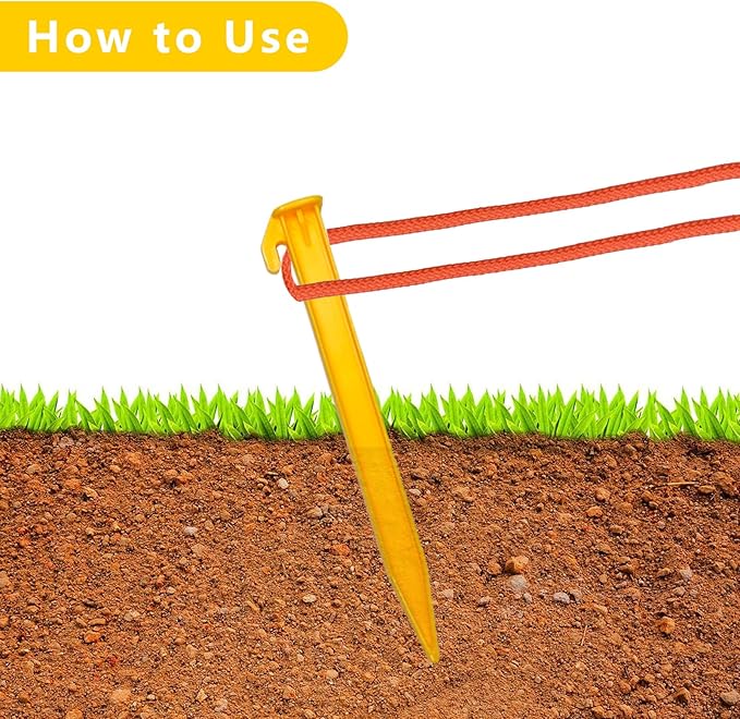 16 PCS 5.7 Inch Plastic Tent Stakes, Heavy Duty Serrated Edges Pegs for Outdoor Camping Lawn Beach Garden Canopy Anchoring and Decoration, Yellow and Black