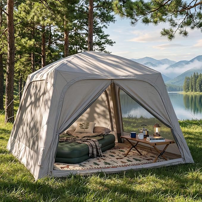 Inflatable Tents for Camping, Large Blow Up Tent with Hand Pump, Easy Setup InflatableTent 4 Season Tent, Waterproof Oxford Air Glamping Tents for Camping Adult 4/6/8/10/12 Person