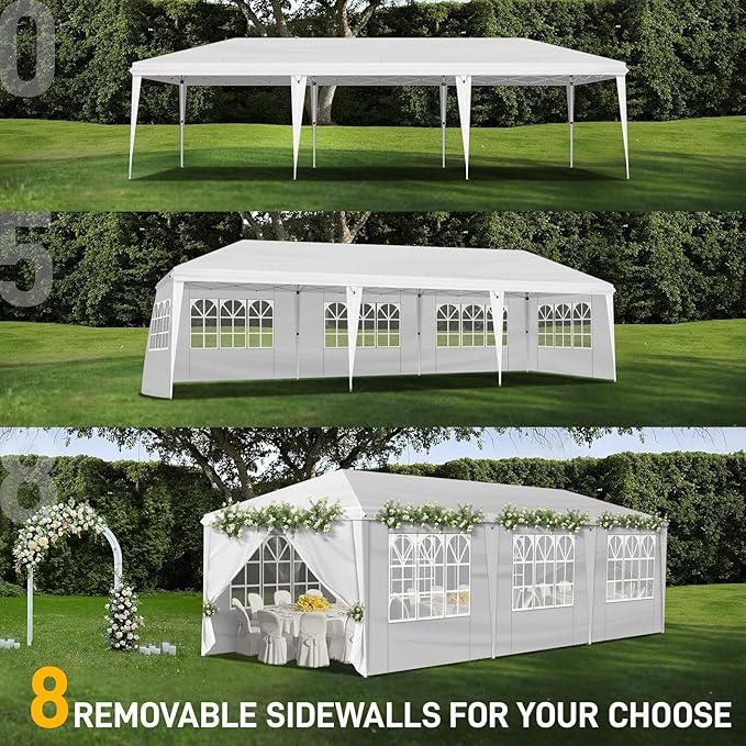 Outvita 10x30ft Ez Pop Up Canopy, Portable Instant Canopy Tent with 8 SideWalls for Outdoor Events, Party, Wedding, Birthday,Graduation White