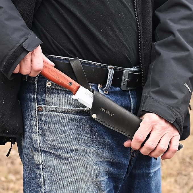 BPSKNIVES Flamebird Adventurer - Fixed-Blade Carbon Steel Bushcraft Knife with Leather Sheath - Outdoor Full Tang Utility Knives - Camping Knives - Survival Tactical Camp Knife