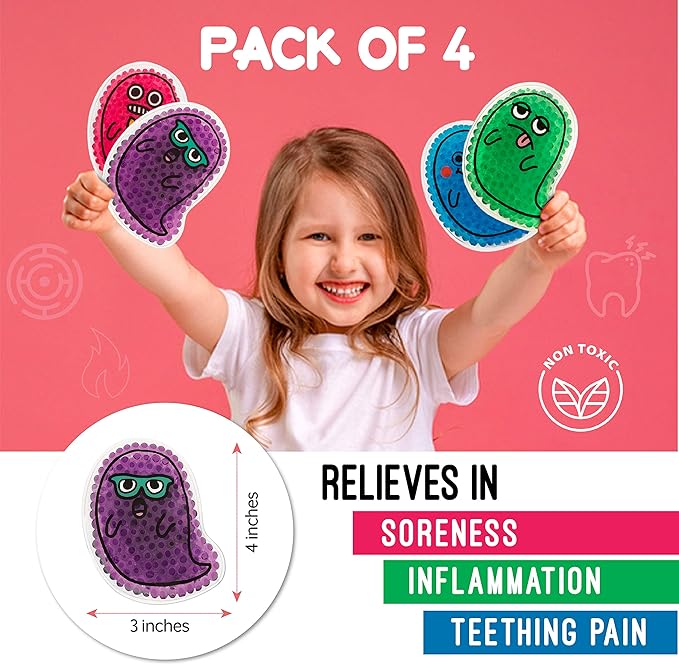 Kids Ice Packs Small, Hot and Cold Therapy Gel Beads | Boo Boo Ice Packs for Kids Pain-Relieving Comfort for Sore Joints, Fevers, Teething | Cute for Toddlers and Adults (4-Count Ghost Shaped)