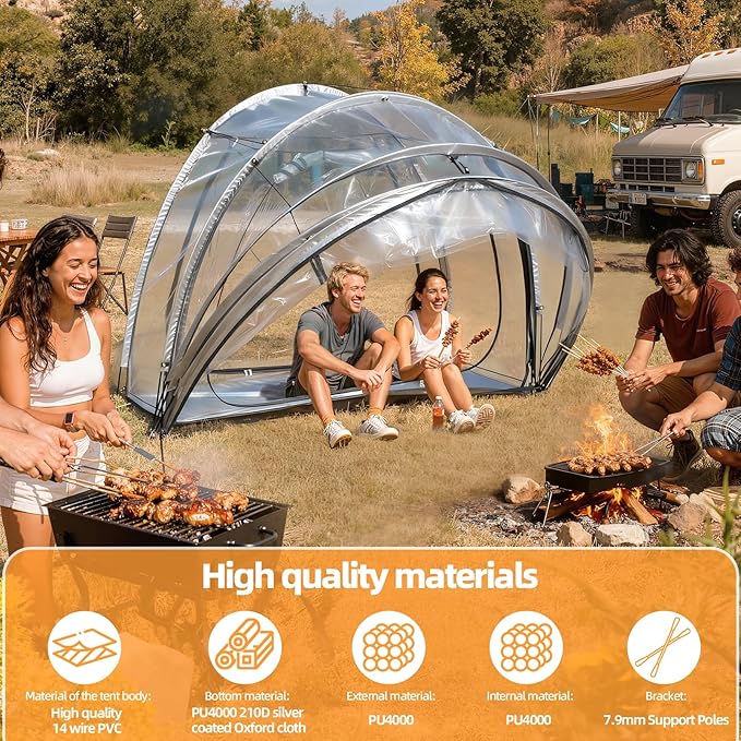 4-Person Clear Tent Pop Up Bubble Tent - All Weather Sports Tents - Instant Outdoor Bubble Tents - Rainproof Camping Sun Shelter, Portable Clear Screen House, 235x200x150cm