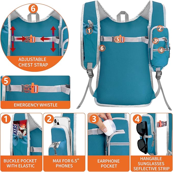 Seektop Expandable Small Hiking Backpack 12L-15L Lightweight Packable Waterproof Daypack with Phone Pocket for Women Men