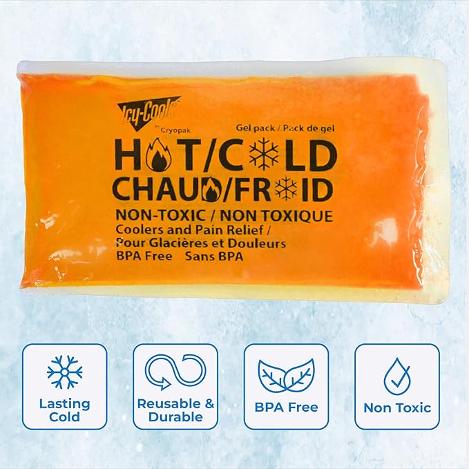 ICY-COOLS 3 Pack Reusable Hot or Cold Gel Ice Packs for Injuries, Multipurpose Ice Packs for Lunch Boxes, Long-Lasting Cold Therapy for Pain Relief, 4 x 8 Inches (Orange)