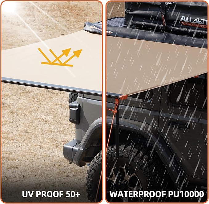 ALL-TOP Vehicle Awning 4.6'x8.2' Roof Rack Pull-Out Sun Shade UV50+, Weatherproof 4x4 Side Awning for Camping & Overland (Hardware Included)