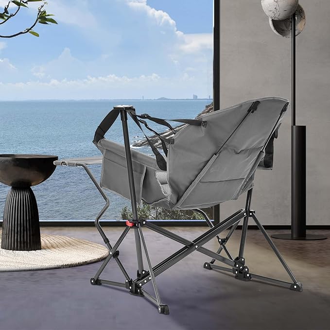 Ainfox Hammock Camping Chair with Footrest, Heavy Duty Foldable Portable Rocking Hammock Chairs Outside Swinging Camp with Cup Holder Pillow for Outdoor Patio Poolside Grey Blue