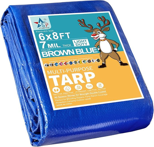 STARPYNG-7 Mil Blue 6x8 Feet Tarp-Multifunctional Blue Waterproof Tarpaulin-Waterproof, UV Resistant, Rip and Tear Resistant, Poly Tarpaulin with Reinforced Edges for Cover