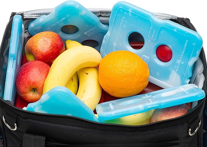 Ice Pack (Set of 5) Large Leak-Proof, Slim, Reusable, Freezer-Safe, Long-Lasting for Cooler Bags, Lunch Bags and Lunch Box. Keep Food and Drinks Cold for Hours.