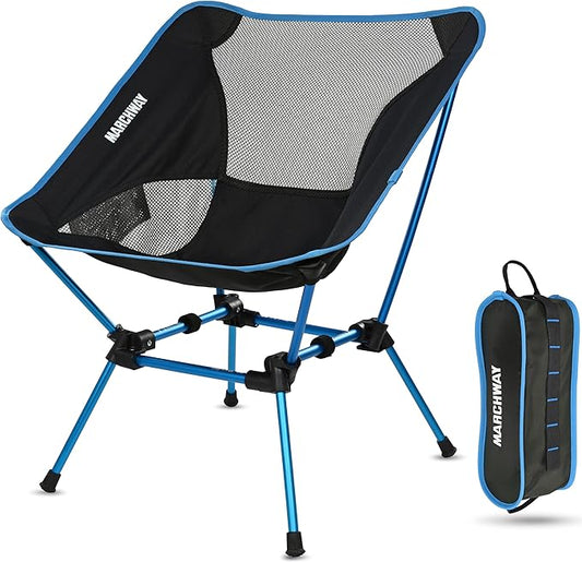 MARCHWAY Ultralight Folding Camping Chair, Heavy Duty Portable Compact for Outdoor Camp, Travel, Beach, Picnic, Festival, Hiking, Lightweight Backpacking (Sky Blue)