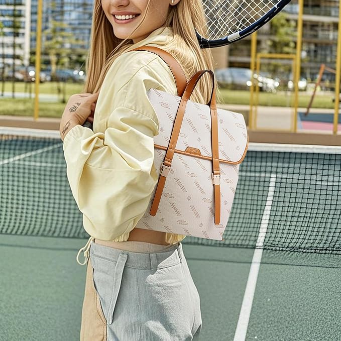 Large Backpack Purse for Women and Men Anti-theft PU Leather Fashion Designer Vintage Rucksack Travel Shoulder Bags Convertible Camping School Bussiness College 209B Beige