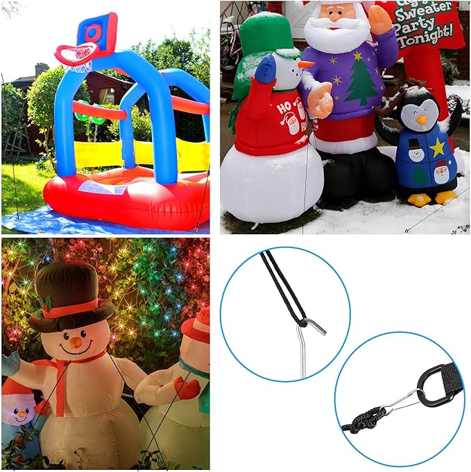 Inflatable Yard Stakes for Inflatables, Metal Tent Stakes Heavy Duty and 5 Feet Tethers with Hooks for Holiday Inflatable Decorations Camping Xmas Decoration(40 Pcs)