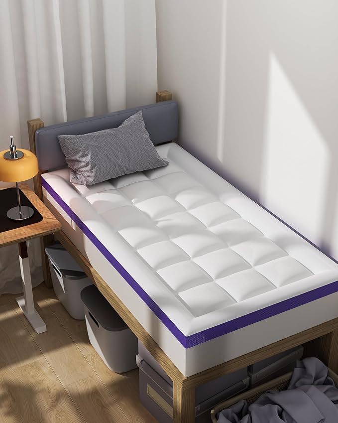 Dual Layer 4 Inch Memory Foam Mattress Topper Full XL - 2 Inch Gel Memory Foam and 2 Inch Pillow Top Mattress Pad,7-Zone Egg Crate Full XL Size Mattress Topper (White)