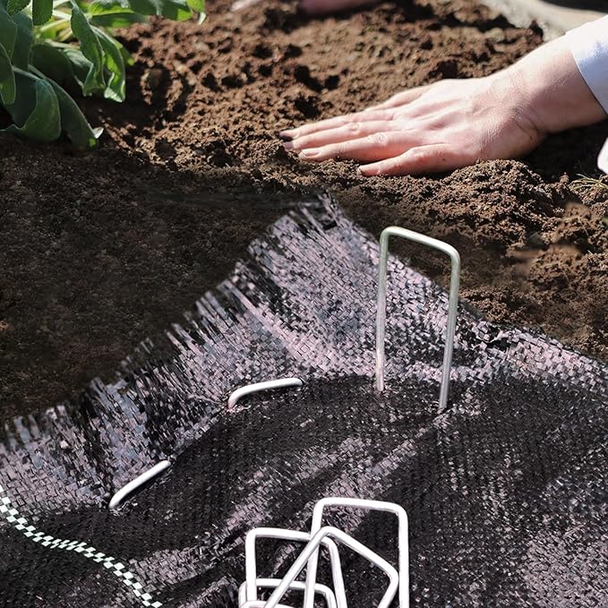 MySit 12" Garden Stakes Pins Landscape Staples 11Ga Tent Stakes 12 Pack, Heavy Duty Galvanized Steel Metal Yard Stakes Ground Lawn Staples Fence Anchors for Weed Barrier Fabric