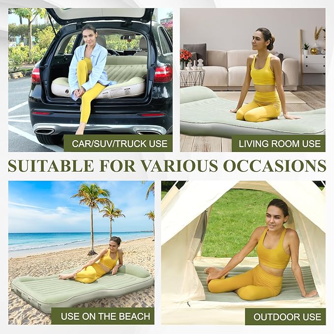 KMZ Inflatable SUV Air Mattress Thickened Flocking with Built-in Pump Self-Inflating Portable Sleeping Travel Bed Pad for SUV Truck Fast Inflation and Deflation