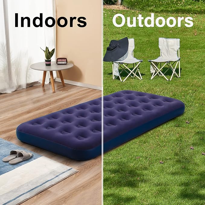 Twin Size Air Mattress Inflatable Bed for Camping & Home, Blow Up Sleeping Pad