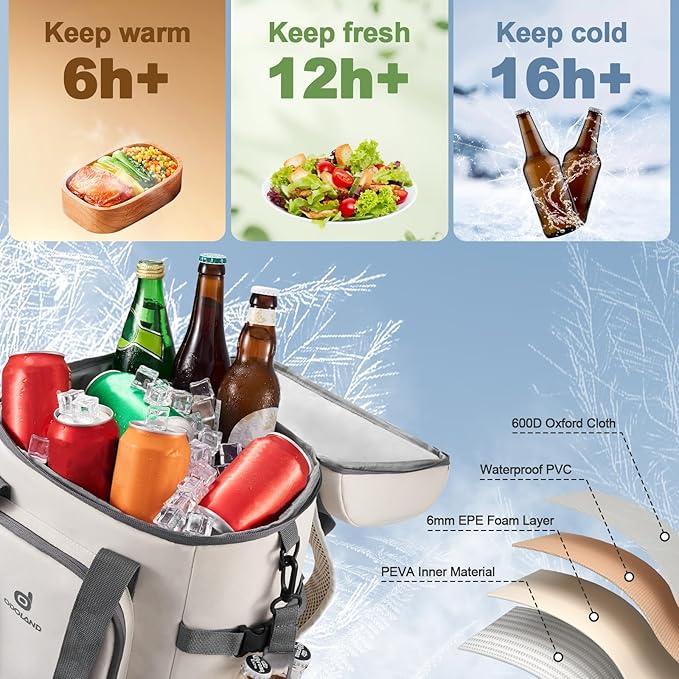 Odoland Cooler Backpack for Camping - 30 Cans Insulated Leakproof Waterproof Lunch Bag for Men and Women, Cooler Bag with Ice Pack for Beach, Picnic, Travel, Outdoor