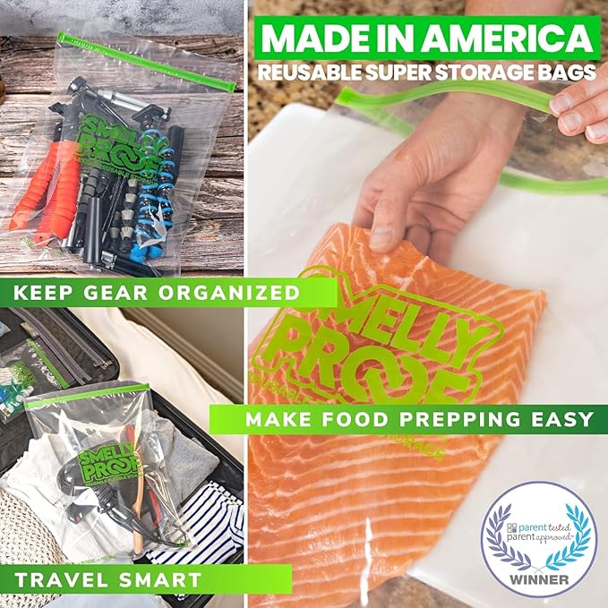 Smelly Proof Reusable Food Storage Bags, Reusable Freezer Bags, Made in USA, Dishwasher-Safe, BPA FREE, NO PEVA, Clear FLAT 2-Gallon 12” x 16”, 50-Pack