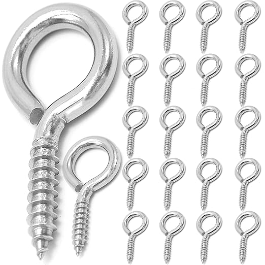 M6 20 Pcs 304 Stainless Steel Screws Eye,2.56 Inch Screw Self Tapping Eye,Load Bearing 200LB, Duty Eye Bolt for Wood Securing Cables Wire,Indoor & Outdoor Use (20, M6 2.56 Inch)