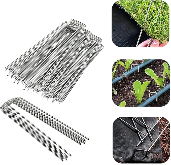 Sturdy Garden Landscape Staples, 6 Inch Galvanized Steel Sod Pins Anti-Rust Stakes for Weed Barrier, Christmas Decorations and Landscaping Fabric.
