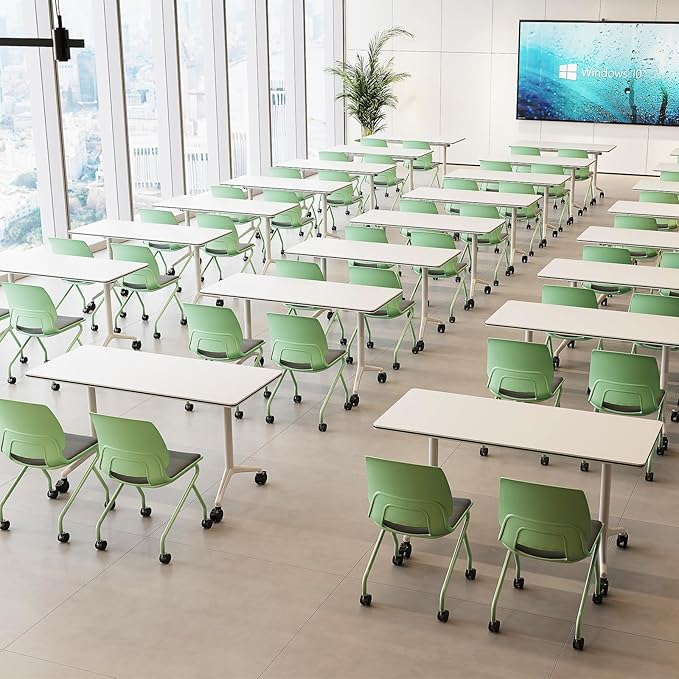 2Packs 61 Inch Folding Conference Table 5.09 FT Space-Saving Training Classroom Table,Heavy-Duty Meeting Table for Office Events,Easy Storage Design, Rectangular Table with Durable Legs White