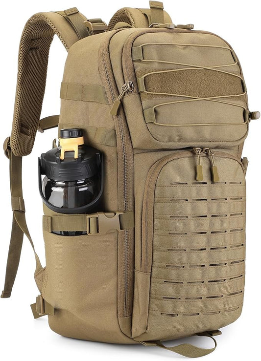 HUNTVP Tactical Backpack for Men 35L Military Backpack MOLLE 1000D Army Daypack 3 Day Bug Out Bag for Work Camping Hiking Outdoor, Brown