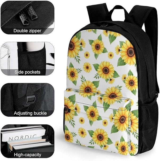 Daypack Lightweight Multipurpose Anti-Theft Vintage Yellow Sunflower Shoulder Bag Large Capacity Laptop Book Bag Rucksack With Adjustable Shoulder Straps