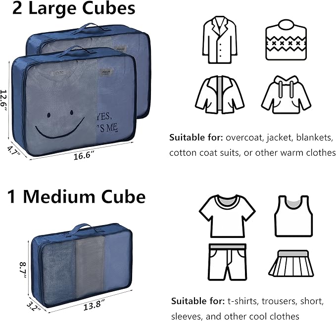 tianzong 7-piece Set Packing Cubes, Travel Bags for Luggage, Packing Organizers with Shoe Bag (Navy Blue)