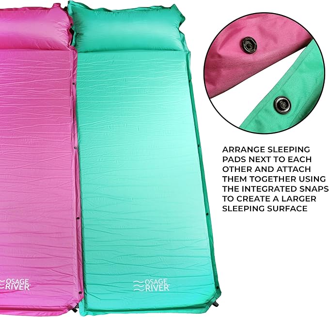 OSAGE RIVER Self Inflating Sleeping Pad with Built-in Pillow, Compact Memory Foam Sleep Mat, Camping Air Mattress for Tent, Travel, Backpacking, or Hiking, Grey