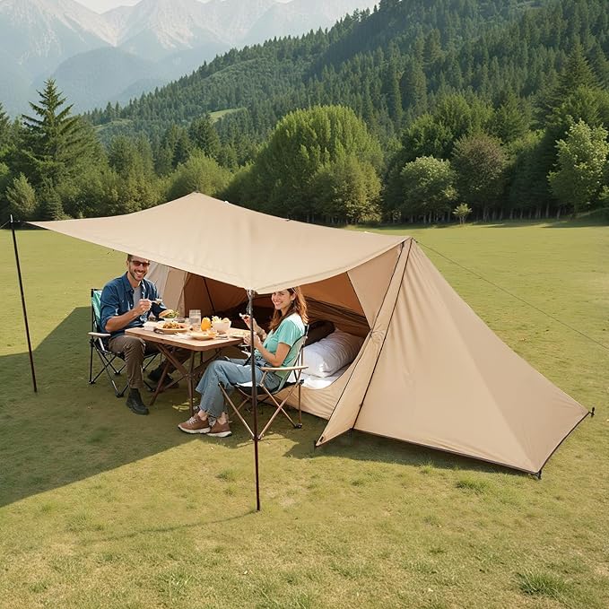 VEVOR Hot Tent, Camping Tipi Hot Tents with Stove Jack, Portable Winter Camping Tents with Snow Skirt, Easy Setup, Waterproof 4 Season Shelter Tents for Fishing Backpacking