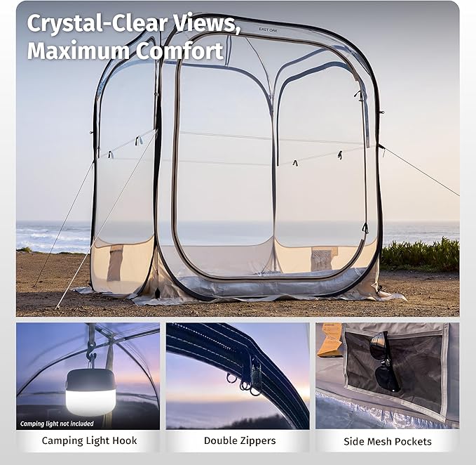 EAST OAK Weather Sports Tent for Fishing, Sports Event | Pop Up Bubble Tent Instant Sun & Rain Shelter | No Condensation, Spacious Interior, Ultra Visibility | All Weather Protection | 5 x 5 FT