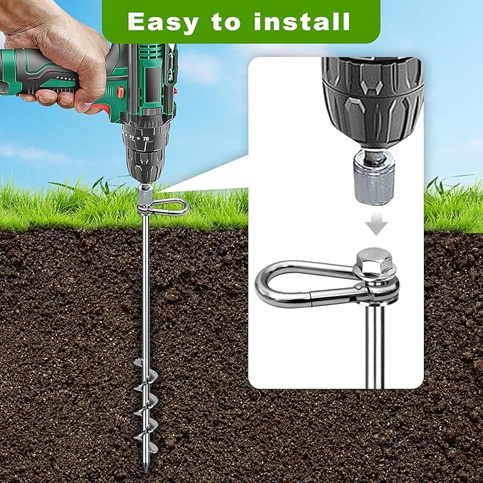 SELEWARE 4 Pack Trampoline Stakes Heavy Duty Ground Anchors High Wind Trampoline Stakes Anchors Spiral Earth Anchors for Secure Animals Trampolines Tents Shed Swing Set Mobile Homes Carport