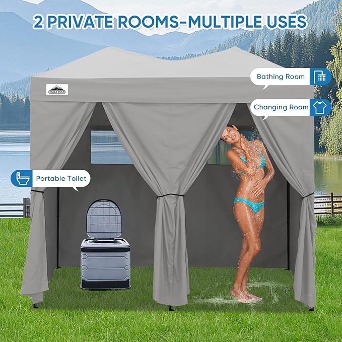 EAGLE PEAK Outdoor Changing Room 8x4, 2 Room Pop Up Portable Changing Room, Sun Shelter, Pop Up Changing Tent for Beach or Pool, Portable Dressing Room for Photoshoots (Gray)