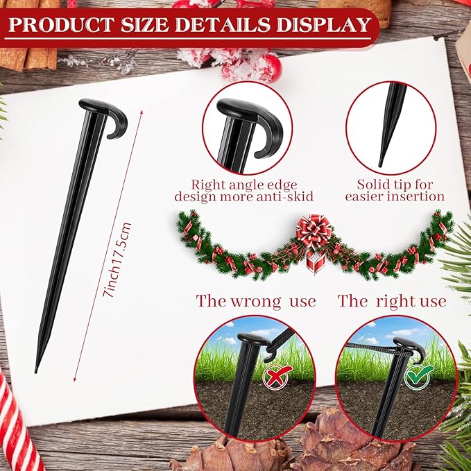 Vicenpal 100 Pcs 7 Inch Plastic Yard Stakes Inflatables Heavy Duty Plastic Garden Stakes for Tent Ground Replacement Outdoor Fence Lawn Pegs Landscape Staples Halloween Christmas Decorations (Black)