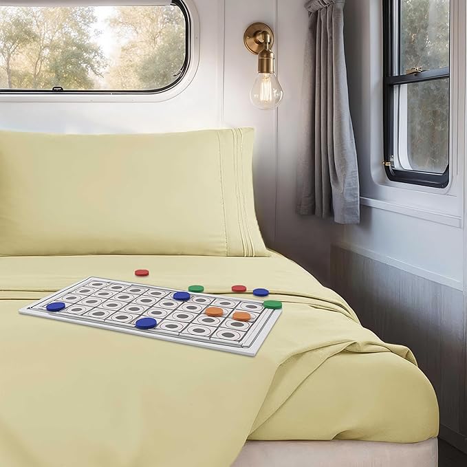 Hearth & Harbor Short Queen Sheets for RV, Vanilla Yellow RV Queen Sheets, Silky Soft 1800 Microfiber Bed Sheet for Camper, 4 Piece RV Bedding with Pillowcases