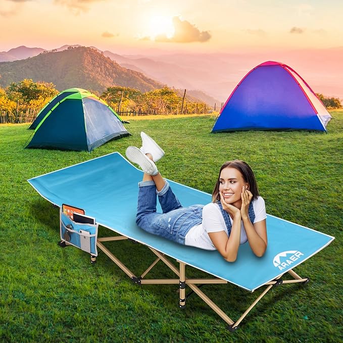 Camping Cot, 450LBS(Max Load), Portable Folding Outdoor Bed with Carry Bag for Adults Kids, Heavy Duty Cot for Traveling Gear Supplier, Office Nap, Beach Vocation and Home Lounging (Blue)
