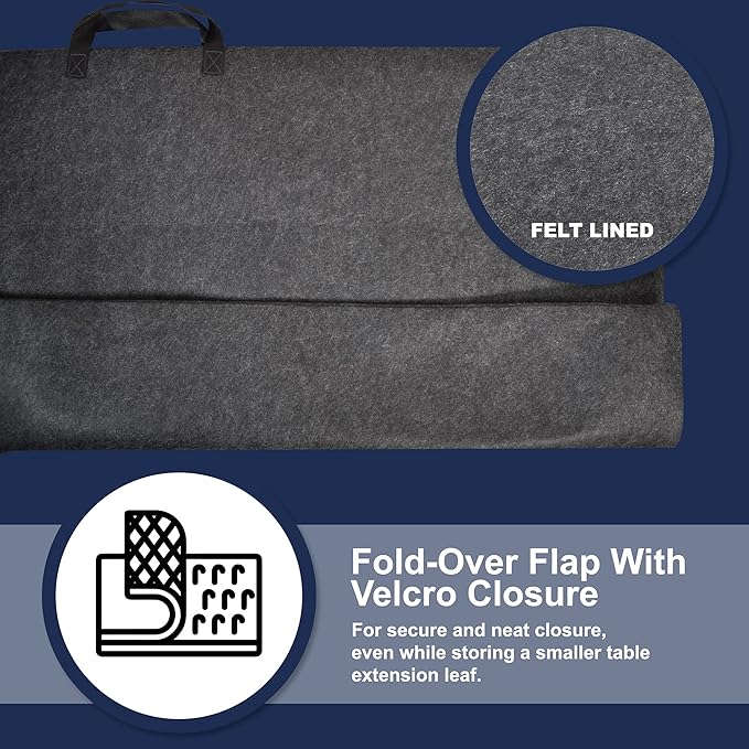 Sorefy Heavy Duty Felt Thick Lined Interier and Exterior Dining Table Leaf Large Storage Bag with Handle to Carry, Water and Scratch Resistant, Adjustable Velcro Closure Up to 29" x 50", Gray…