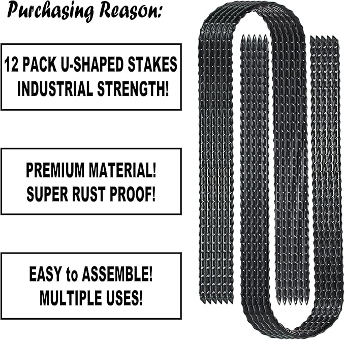 10-Inch Trampoline Stakes Heavy Duty U Shaped Rebar Ground Stakes Ground Anchors for Sporting Goods Security, House Construction (12)