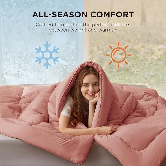 Bedsure Comforter Duvet Insert - Quilted Comforters Twin Size, All Season Duvet, GentleSoft Down Alternative Bedding, with 8 Tabs, Gifts for Women/Men, Dusty Pink, Twin 88 x 68 Inches